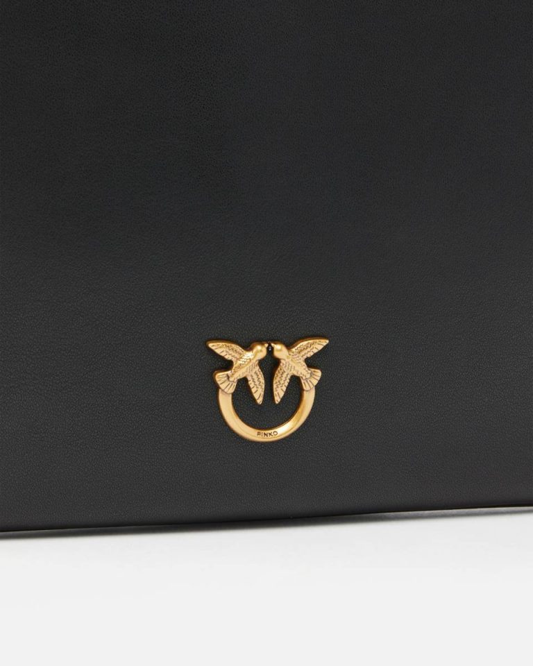 Black-Antique Gold Pinko Classic Flat Love Bag Simply Crossbody Bags - Image 3
