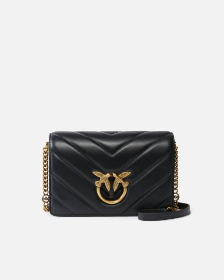 Black-Antique Gold Pinko Crossbody Bags Classic Love Bag Click Big Chevron
