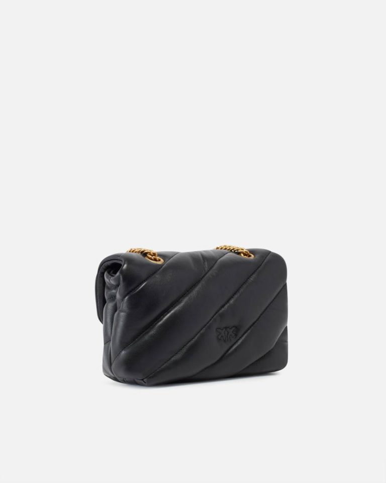 Black-Antique Gold Pinko Mini Love Bag Puff Maxi Quilt Shoulder Bags - Image 2
