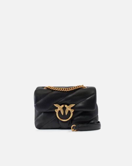Black-Antique Gold Pinko Mini Love Bag Puff Maxi Quilt Shoulder Bags