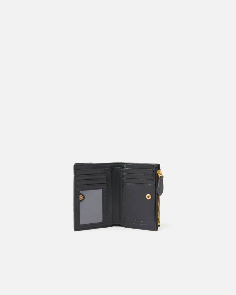 Black-Antique Gold Pinko Purses Compact Small Wallet In Smooth Leather With Logo - Image 3