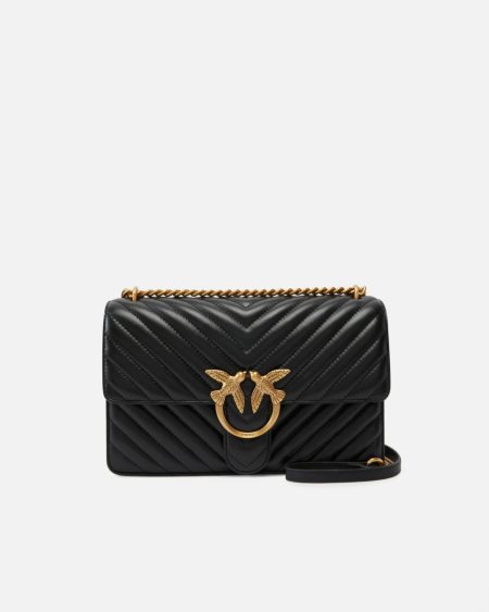 Black-Antique Gold Pinko Shoulder Bags Classic Love Bag One Chevron