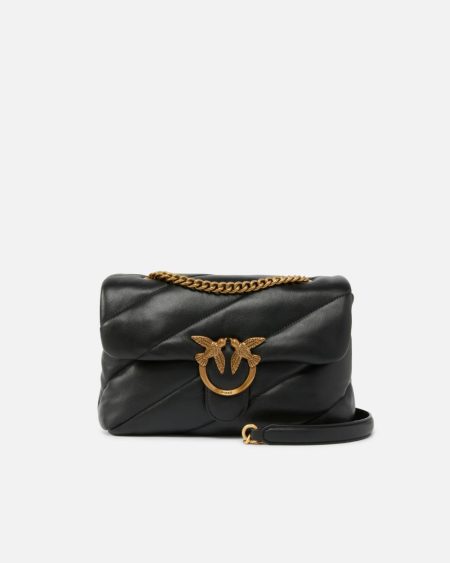 Black-Antique Gold Pinko Shoulder Bags Classic Love Bag Puff Maxi Quilt