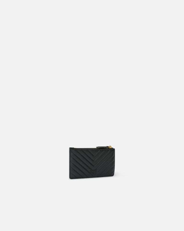 Black-Antique Gold Purses Pinko Zipped Chevron-Patterned Card Holder - Image 2