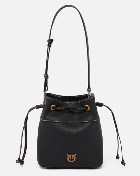 Black-Antique Gold Shoulder Bags Small Leather Bucket Bag With Shoulder Strap Pinko