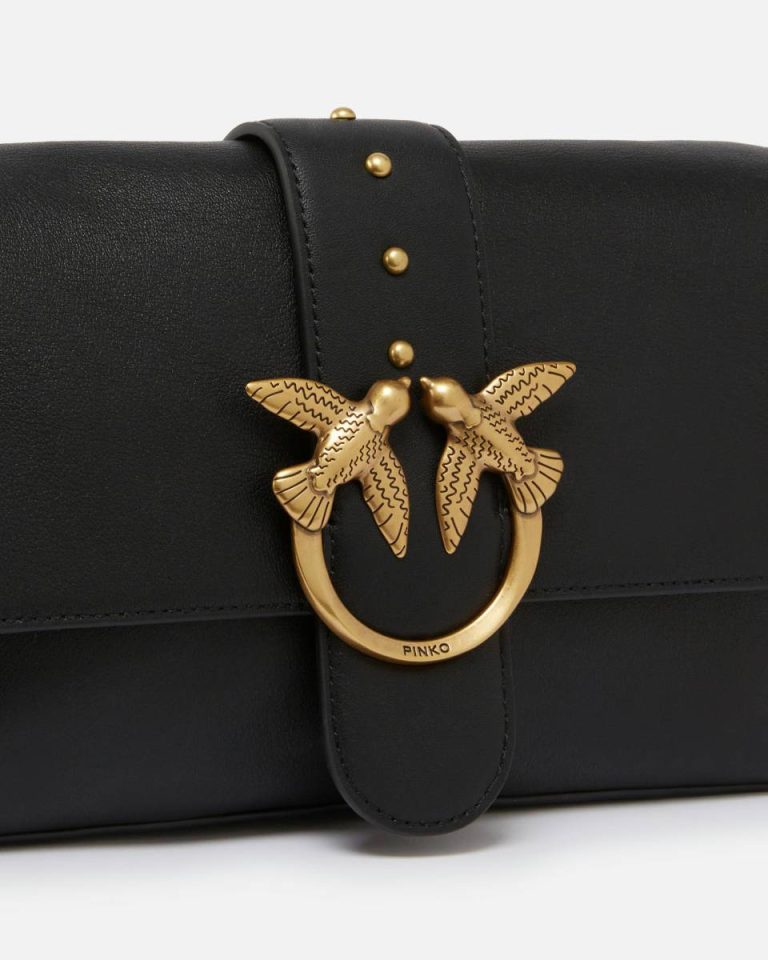 Black-Antique Gold Soft Leather Love Bag Large Shoulder Bag Shoulder Bags Pinko - Image 3