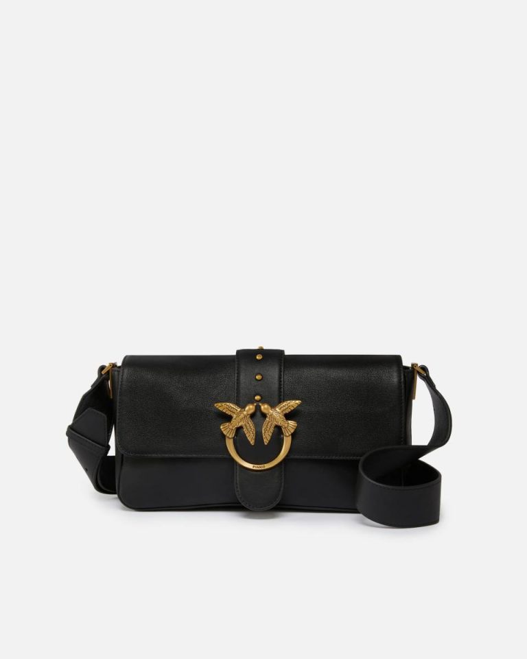 Black-Antique Gold Soft Leather Love Bag Large Shoulder Bag Shoulder Bags Pinko