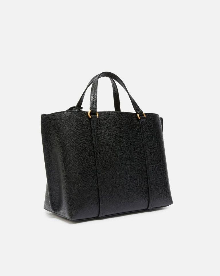 Black-Antique Gold Tumbled Leather Shopper Bag Shopping Bags Pinko - Image 2