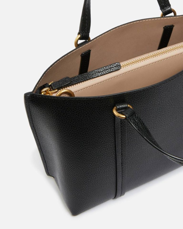 Black-Antique Gold Tumbled Leather Shopper Bag Shopping Bags Pinko - Image 4