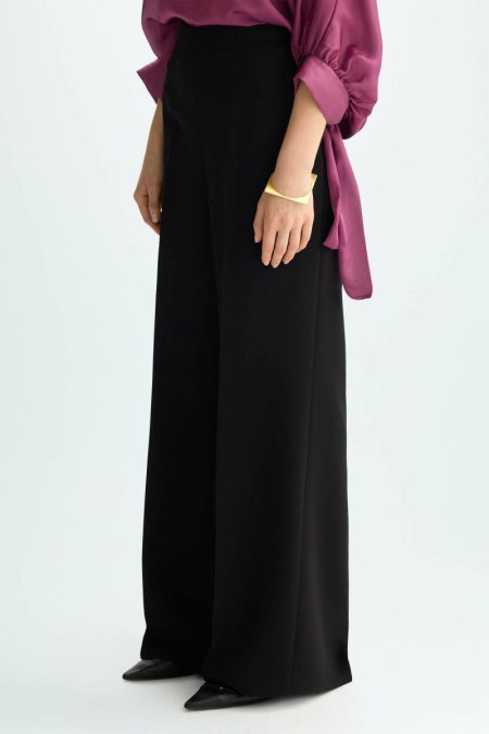 Black Crepé Wide-Leg Trousers Purificacion Garci Trousers Women