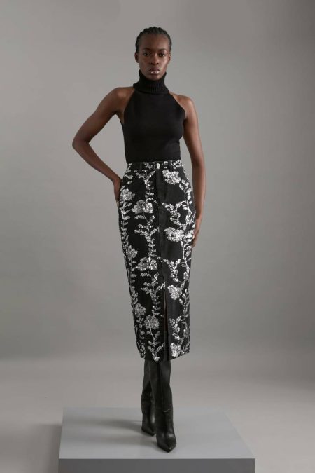 Black Denim All Over Floral Sequin Set Women Denim Karen Millen