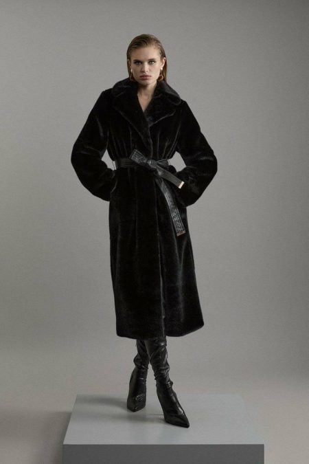 Black Faux Fur Longline Coat Faux Fur Coats & Jackets Women Karen Millen