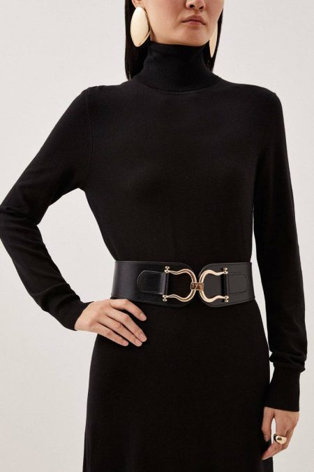 Black Karen Millen Leather Leather Stretch Wide Waist Belt Women