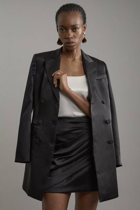 Black Karen Millen Tailoring Structured Viscose Satin Tailored Ruched Mini Skirt Women