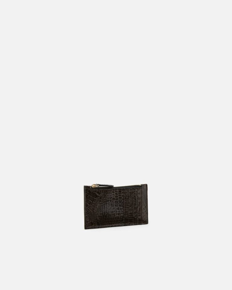 Black-Light Gold Pinko Galleria Croc-Print Card Holder Purses - Image 2