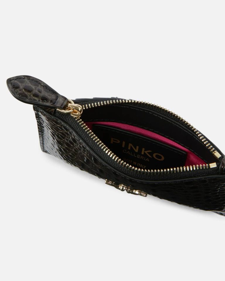 Black-Light Gold Pinko Galleria Croc-Print Card Holder Purses - Image 4