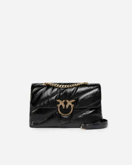 Black-Light Gold Pinko Galleria Love Bag Puff Crossbody Bag In Quilted Patent Leather Shoulder Bags