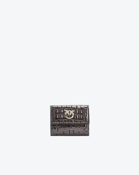 Black-Light Gold Purses Pinko Galleria Croc-Print Small Wallet