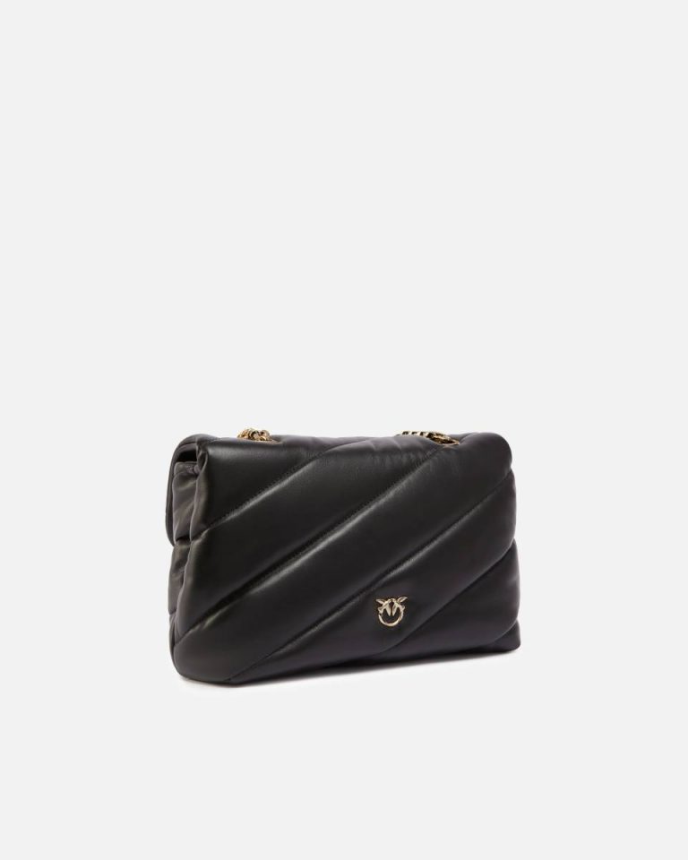 Black-Light Gold Quilted Love Bag Puff Shoulder Bag With Jewel Buckle Pinko Galleria Shoulder Bags - Image 2
