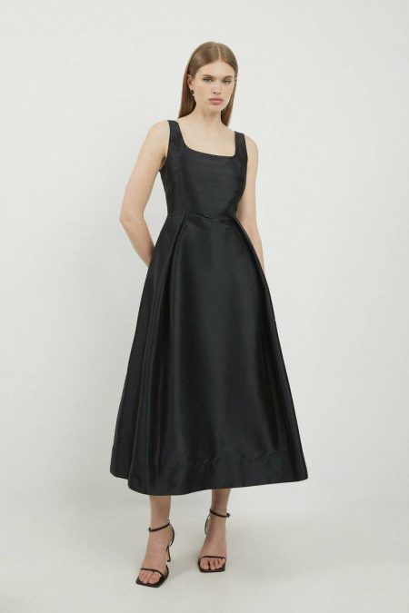 Black Lydia Millen Petite Taffeta Full Skirt Tailored Midi Dress Karen Millen Midi Dresses Women
