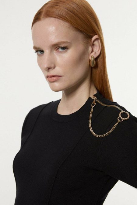 Black Milano Knit Chain Detail Top Tailoring Karen Millen Women