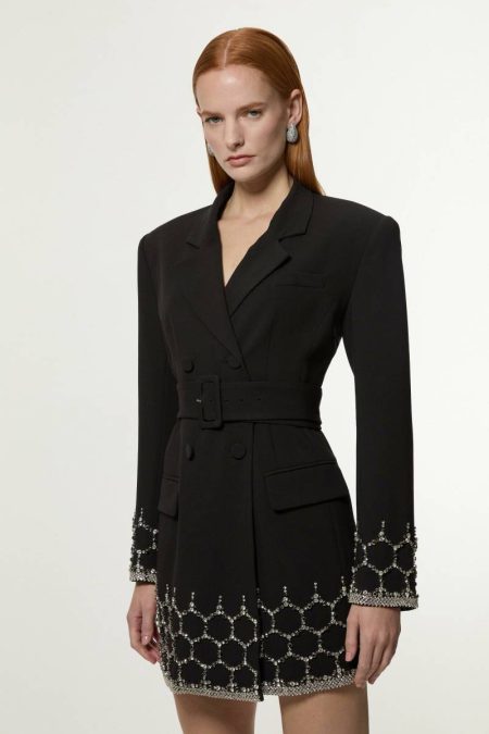 Black Mini Dresses Petite Crystal Embellished Tailored Blazer Mini Dress Karen Millen Women
