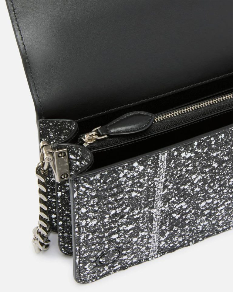 Black-Old Silver Crossbody Bags Pinko Galleria Love Bag Mini Crossbody Bag With Laminated Reptile Skin - Image 4