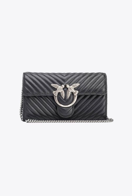 Black-Old Silver Pinko Love Bag One Wallet Chevron Purses