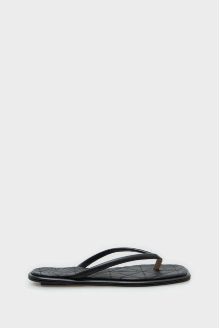 Black Origami Leather Flat Sandals Purificacion Garci Women Sandals