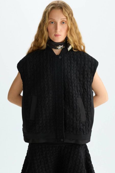 Black Purificacion Garci Embossed Cotton Oversize Gilet Women Jackets