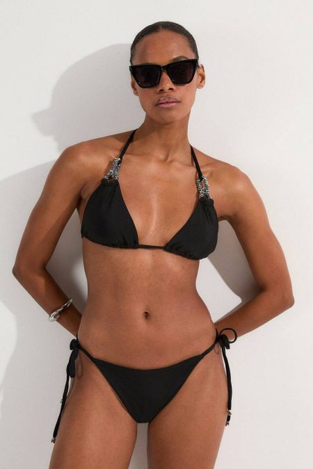 Black Swimwear Women Hardware Detail Tie Side Bikini Bottoms Karen Millen