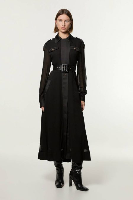 Black Women Midi Dresses Petite Viscose Georgette Woven Trench Midi Dress Karen Millen