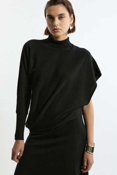 Blend Knit Asymmetric Turtleneck Sweater Tailoring Women Ivory Karen Millen