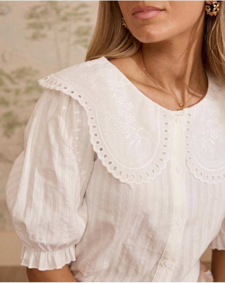 Blouses And Shirts Polín Et Moi Women White Simona Collar Blouse - Image 2