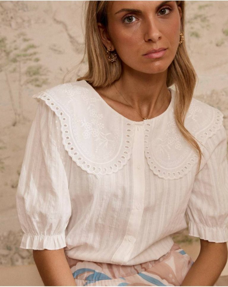 Blouses And Shirts Polín Et Moi Women White Simona Collar Blouse - Image 4