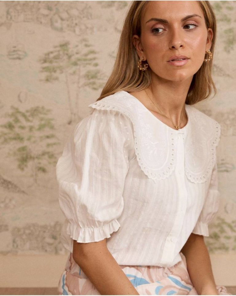 Blouses And Shirts Polín Et Moi Women White Simona Collar Blouse - Image 5