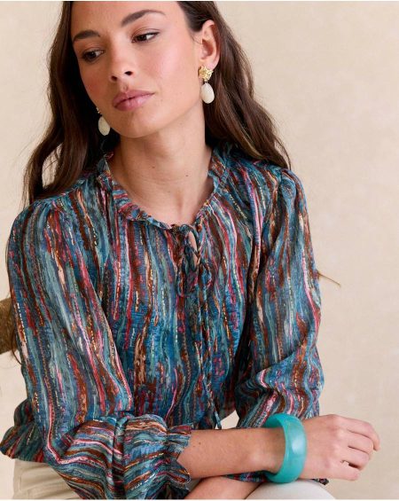 Blouses And Shirts Women Green Forest Polín Et Moi Veronica Ruffle Blouse