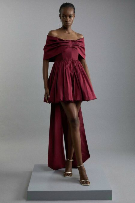 Bow Detail Taffeta Woven Mini Dress Women Karen Millen Mono Tailoring