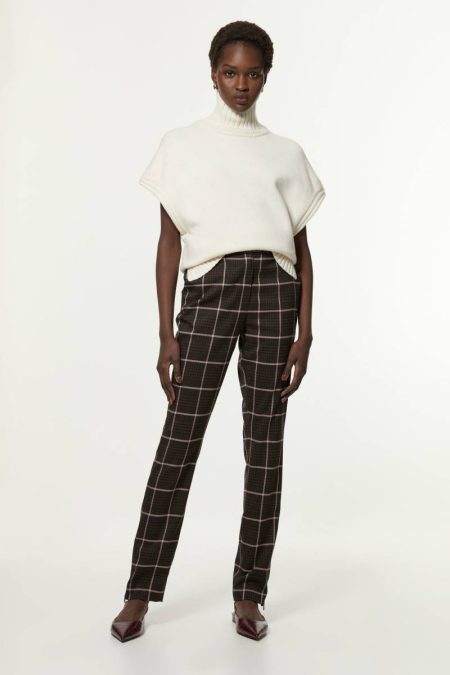 Brown Women Tall Flannel Straight Leg Split Front Dress Pants Tailoring Karen Millen