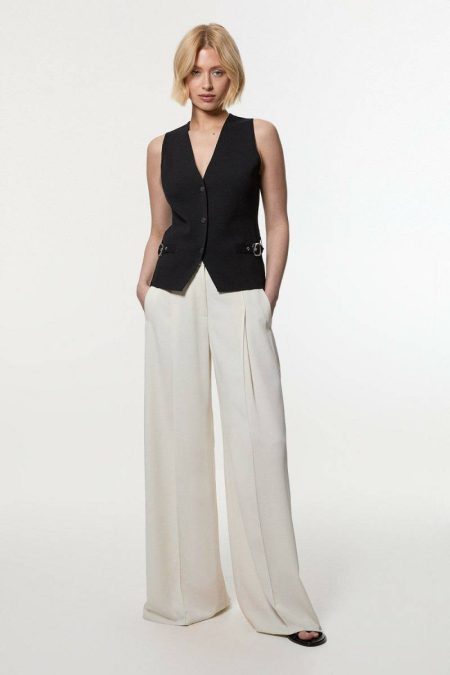 Buckle Trim Knitted Vest Knitwear Karen Millen Women Ivory