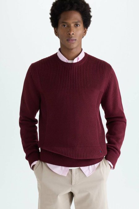 Burgundy Purificacion Garci Knitwear Men Cube Textured Cotton Sweater
