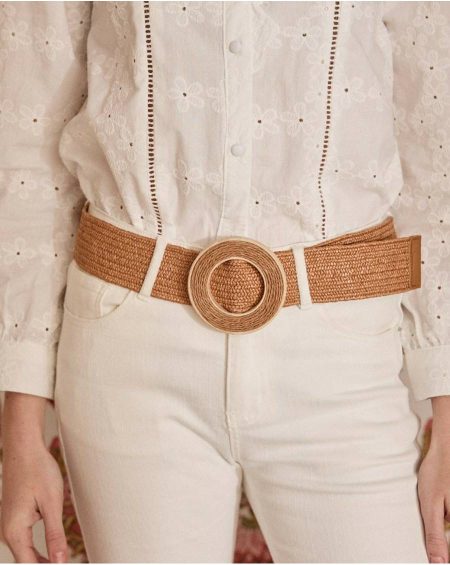 Camel Delfina Raffia Belt Belts Women Polín Et Moi