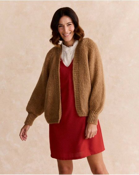 Camel Knitted Mira Jacket Women Tops Polín Et Moi