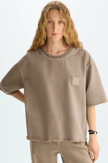 Camel Purificacion Garci Women Frayed Twill Oversize T-Shirt T-Shirts And Tops