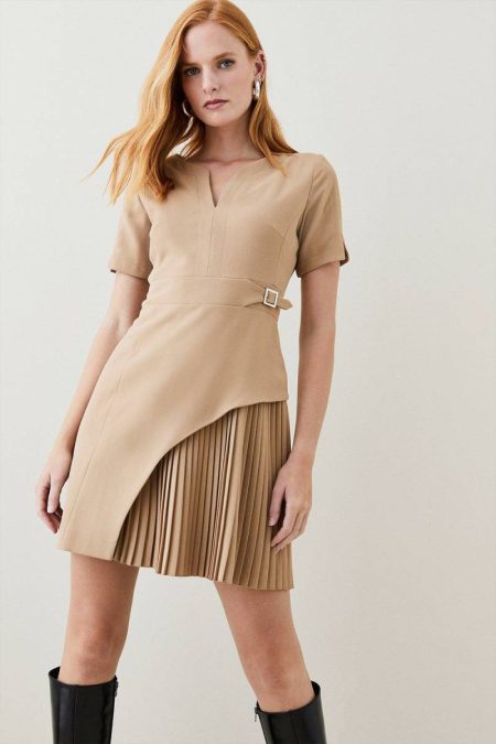 Camel Tall Tailored Military Short Sleeve Mini Dress Mini Dresses Karen Millen Women