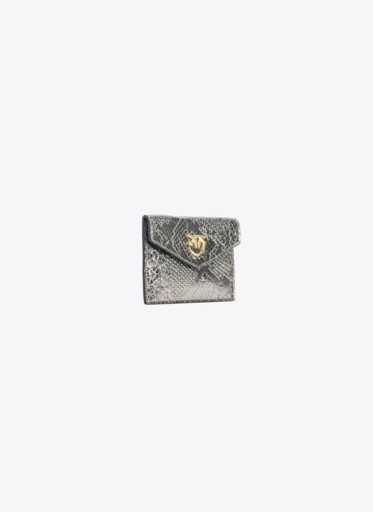 Charcoal-Light Gold Leather Goods Pinko Galleria Flat Card Holder In Python-Print Leather - Image 3