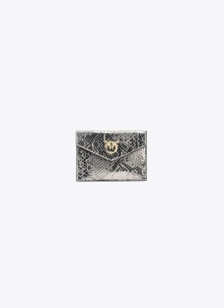 Charcoal-Light Gold Leather Goods Pinko Galleria Flat Card Holder In Python-Print Leather