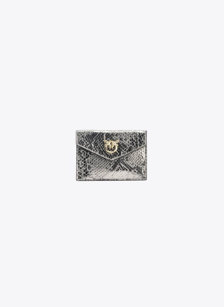 Charcoal-Light Gold Leather Goods Pinko Galleria Flat Card Holder In Python-Print Leather