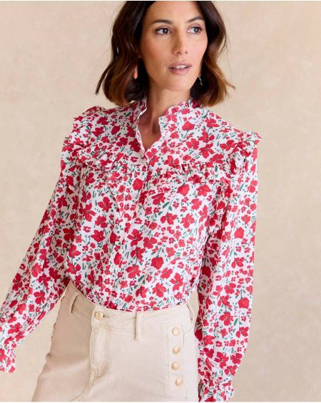 Cherry Cinty Flowers Shirt Polín Et Moi Women Blouses And Shirts