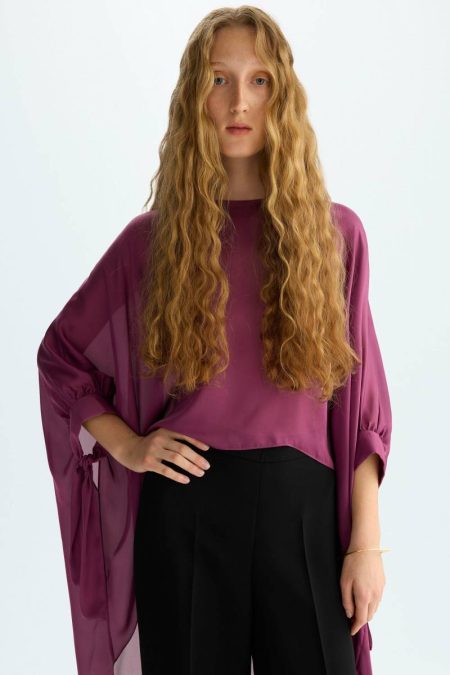 Chiffon Asymmetric Cape With Ribbons Purple Purificacion Garci Women Shirts